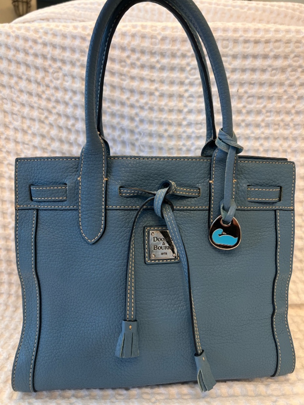 Dooney & Bourke Aegean Blue Pebble Grain Leather Mini Tassel Tote